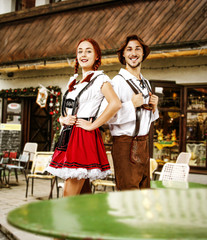 Bavarian people and bar background 