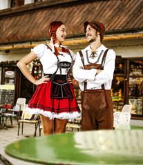 Bavarian people and bar background 