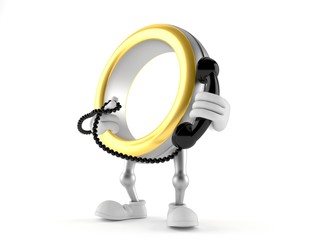 Wedding ring character holding a telephone handset