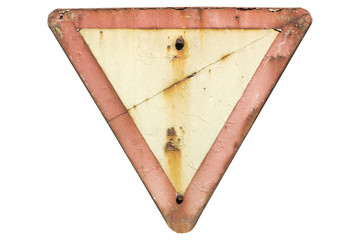 Old road sign 'Yield' ('Give way') isolated on white © tortlecat