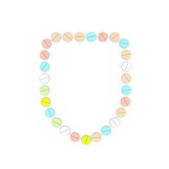 Color Pills frame. Isolated on white background. Shield.