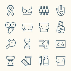 Breast cancer line icons