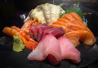 Close up of sashimi sushi set. Japanese food
