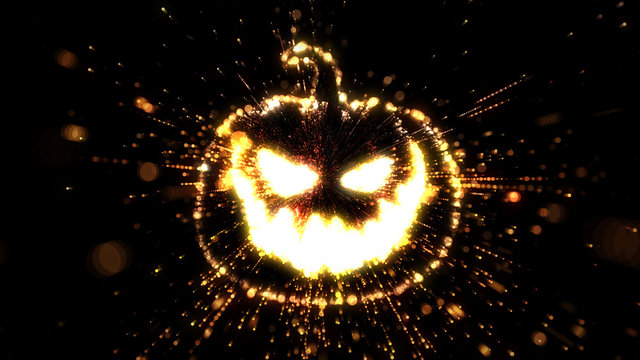Glowing  Halloween Jack O'Lantern with fire and sparks