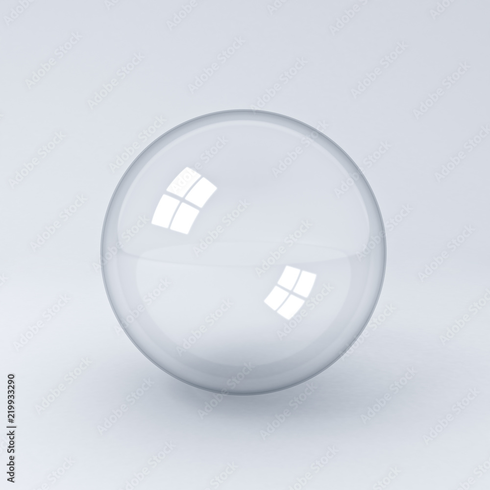 Aufkleber transparent glass sphere or bubble on white background with shadow 3d rendering