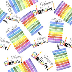 Happy Birthday. Pattern with watercolor elements.