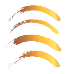 Vector make-up cosmetic mascara brush stroke texture design isolated on white. Realistic mascara golden smear template. Mascara eyelashes brush gold stroke makeup. Golden drawn lash scribble swatch.