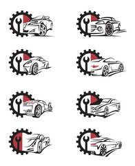 collection of emblem with auto parts and repair service isolated on white background