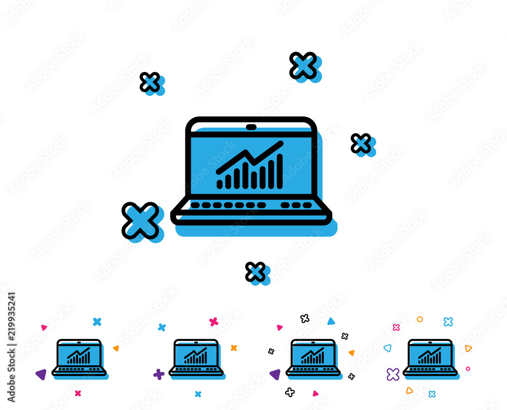 Poster data analysis and statistics line icon. report graph or chart sign. computer data processing symbol.