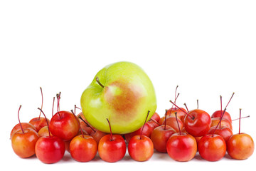 Green and crab apples isolated on white background