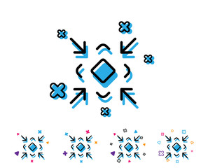 Minimize arrow line icon. Small screen symbol. Minimise Navigation sign. Line icon with geometric elements. Bright colourful design. Vector