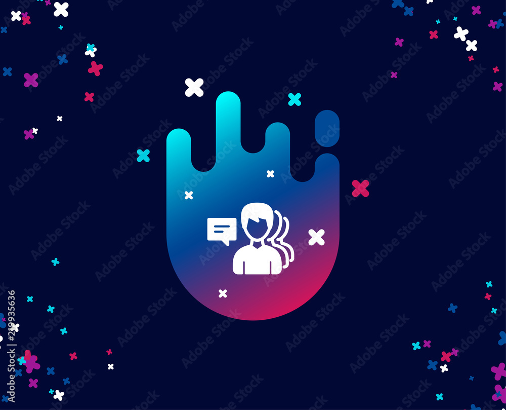 Poster Group of Men simple icon. Human communication symbol. Teamwork sign. Cool banner with icon. Abstract shape with gradient. Vector