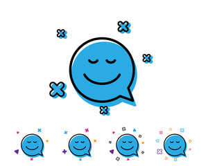 Comic speech bubble with Smile line icon. Chat emotion sign. Line smile icon with geometric elements. Bright colourful design. Vector