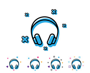 Headphones line icon. Music listening device sign. DJ or Audio symbol. Line headphones icon with geometric elements. Bright colourful design. Vector