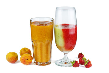 Glass of apricot and strawberry-kiwi mix smoothie