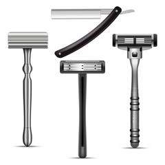 Realistic Detailed 3d Shaving Razor Mockup Set. Vector