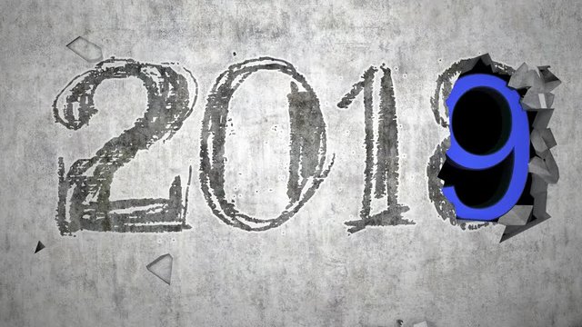 Capodanno 2018, Anno Nuovo 2019, Illustrazione 3d, Distruzione Muro, Ferie
