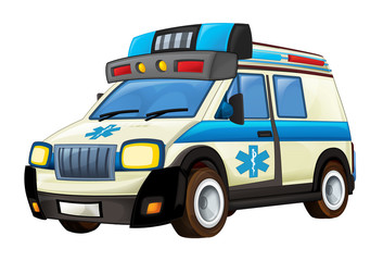 cartoon scene with ambulance truck on white background - illustration for children © honeyflavour