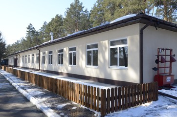 Barracks for recruits of National Guard of Ukraine, side view. Opening International training centre of National guard of Ukraine. March 23, 2018. Staroe village, Ukraine