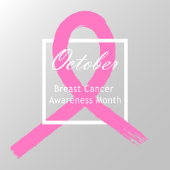 Breast cancer background with pink ribbon. Beast cancer awareness month banner. Vector.