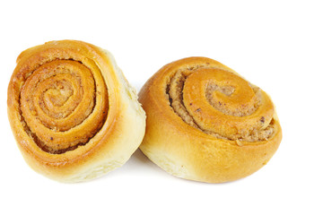 Sweet homemade cinnamon rolls isolated on white background