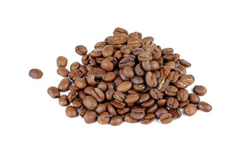 Pile of the coffee beans isolated on white background