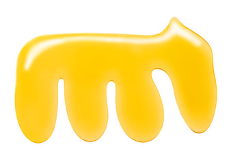 Honey splash dripping sweet drops  isolated on white background. Pouring sweet honey swirl,  closeup.