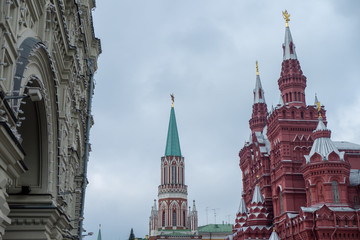 Red square moscow kremlin in cloudy day