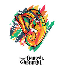 Obraz premium Indian Religious Festival Ganesh Chaturthi Template Design with Indian God Lord Ganesha Colorful Face Illustration