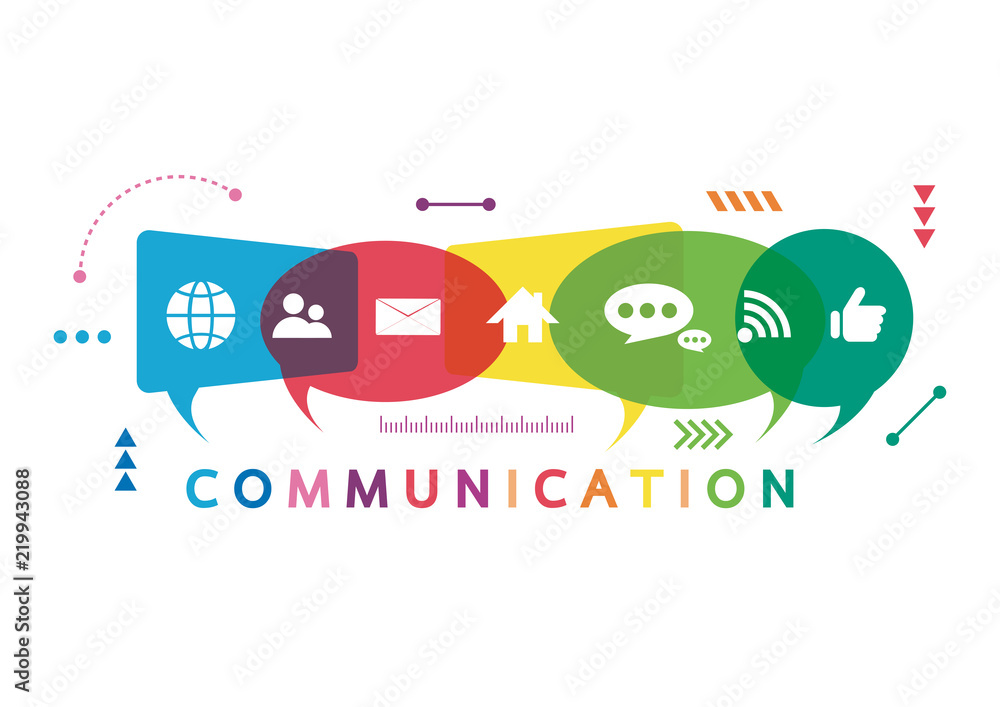 Poster vector illustration of a communication concept. the word communication with colorful dialog speech b