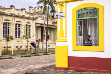 Facade of a colonial historic building in center of Iguape, south coast of Sao Paulo State