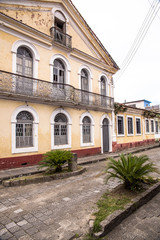 Fototapeta na wymiar Facade of a colonial historic building in center of Iguape, south coast of Sao Paulo State