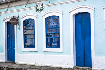Facade of a colonial historic building in center of Iguape, south coast of Sao Paulo State