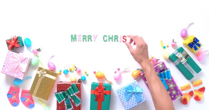 Men are sorting letters christmas , and gift box decoration for christmas background