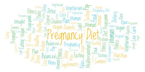 Fototapeta na wymiar Word cloud with text Pregnancy Diet on a white background.