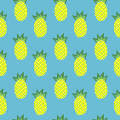 vector seamless fashionable background, illustration of pineapple on blue background