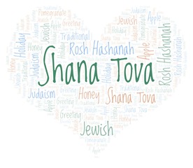 Shana Tova in a heart shape word cloud.