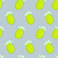 vector seamless fashionable blue background, illustration of pineapple on gray background gentle light