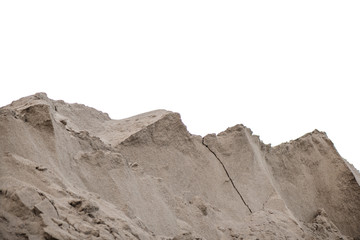 Large piles of construction sand and gravel used for asphalt production and building, isolated on...