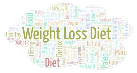 Obraz premium Word cloud with text Weight Loss Diet on a white background.