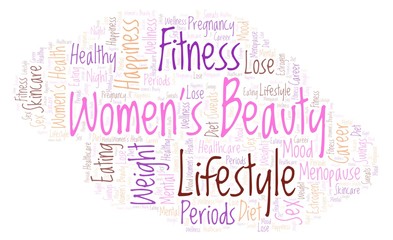 Fototapeta premium Word cloud with text Women's beauty on a white background.