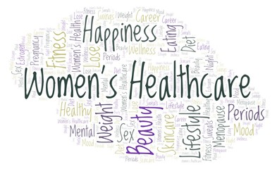 Fototapeta premium Word cloud with text Women's Healthcare on a white background.