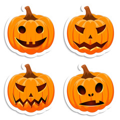 Set pumpkin on white background. The main symbol of the Happy Halloween holiday. Orange pumpkin with smile for your design for the holiday Halloween. Vector illustration.