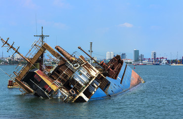 A shipwreck in Mersin harbor.Turkey