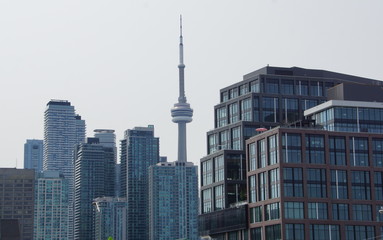 Naklejka premium CS Tower between skyscrapers in Toronto, Canada