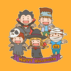 ハロウィン　こども　仮装　イラスト　5人