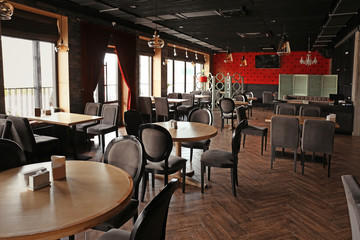 Interior of beautiful modern restaurant