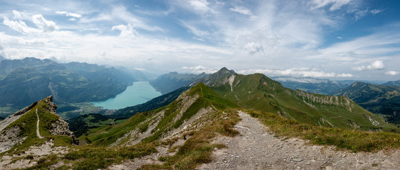 Panoramic View of the Lake Brienz and the Brienzer Rothorn in the canton of bern in switzerland