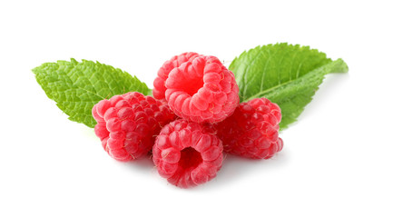 Delicious fresh ripe raspberries on white background