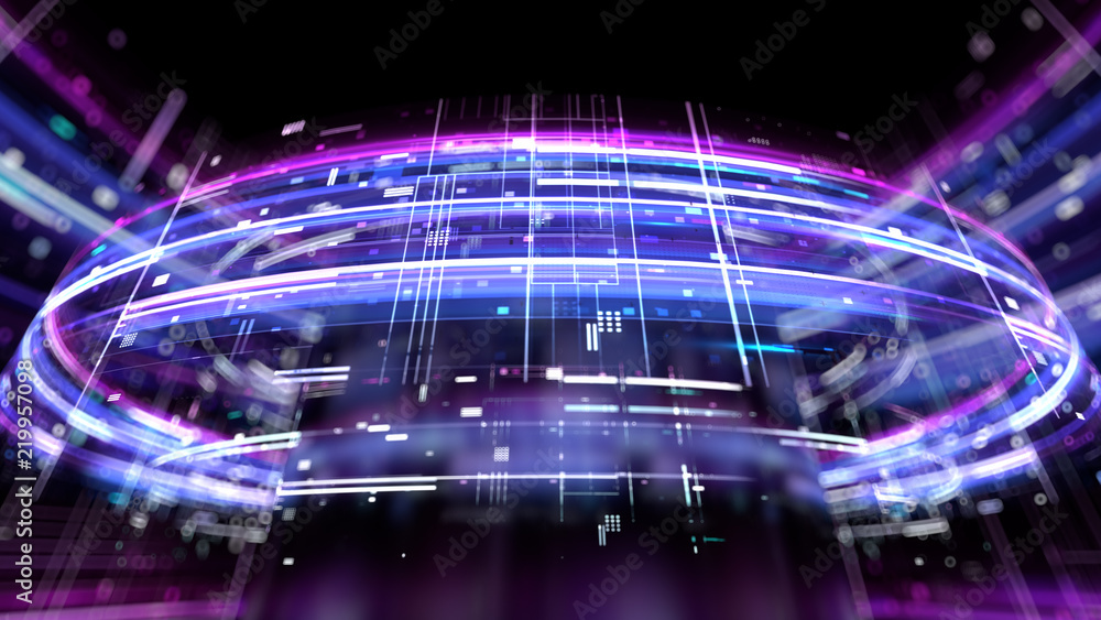 Poster 3d render abstract background with bright digital patterns. complex detailed technology concept.